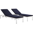 thumbnail image 1 of Modern Contemporary Urban Design Outdoor Patio Balcony Three PCS Chaise Lounge Chair, Navy Blue White, Aluminum, 1 of 8