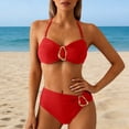 thumbnail image 2 of Daznico Women's Bikini Set, Halter Bandeau Top with Metal Buckle High Waist Bottoms,L, 2 of 4