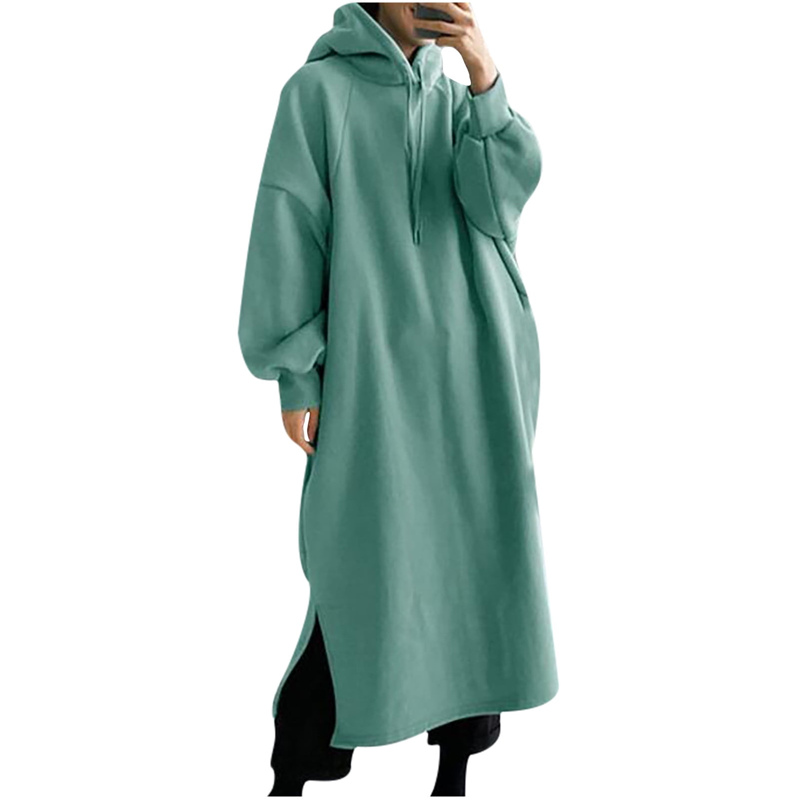 Women's Long Sweatshirt Dresses Crewneck Drawstring Pullover