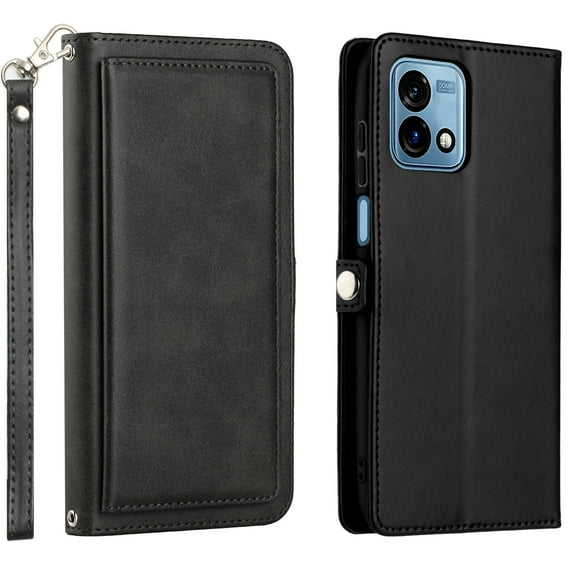 For Motorola Moto G Stylus 5G 2023 Triple Card Slot Flap Folio Stand Leather Wallet Pouch Case Cover Black