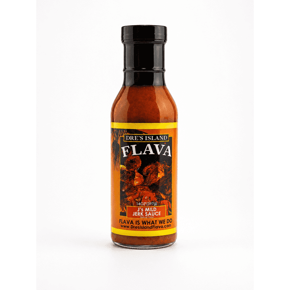 Dre's Island Flava J's Mild Jerk Sauce, No MSG, Dairy-Free, Gluten-Free, 14oz