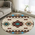 thumbnail image 2 of Boho Southwest 3ft Area Rug, Farmhouse Aztec Tribe Brown Blue Plaid Washable Non-Slip Small Round Rugs for Entryway Bedroom Kitchen, Soft Circle Carpet for Dining Room, Playroom Nursery Rug, 2 of 9