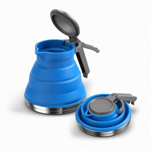 YEMNPIOS 1 Pc 1.5L Collapsible Camping Coffee Pot Silicone Stainless Steel Foldable Kettle for Hiking