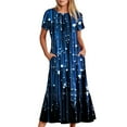 thumbnail image 2 of Robes d'Été Grande Taille pour Femmes 2024 Robe Décontractée à Manches Courtes Col Rond Robe Décontractée Fluide à Étages Maxi Robe de Plage avec Poches Robe Imprimée Brillante Économisez jusqu'à 65 %!, 2 of 8