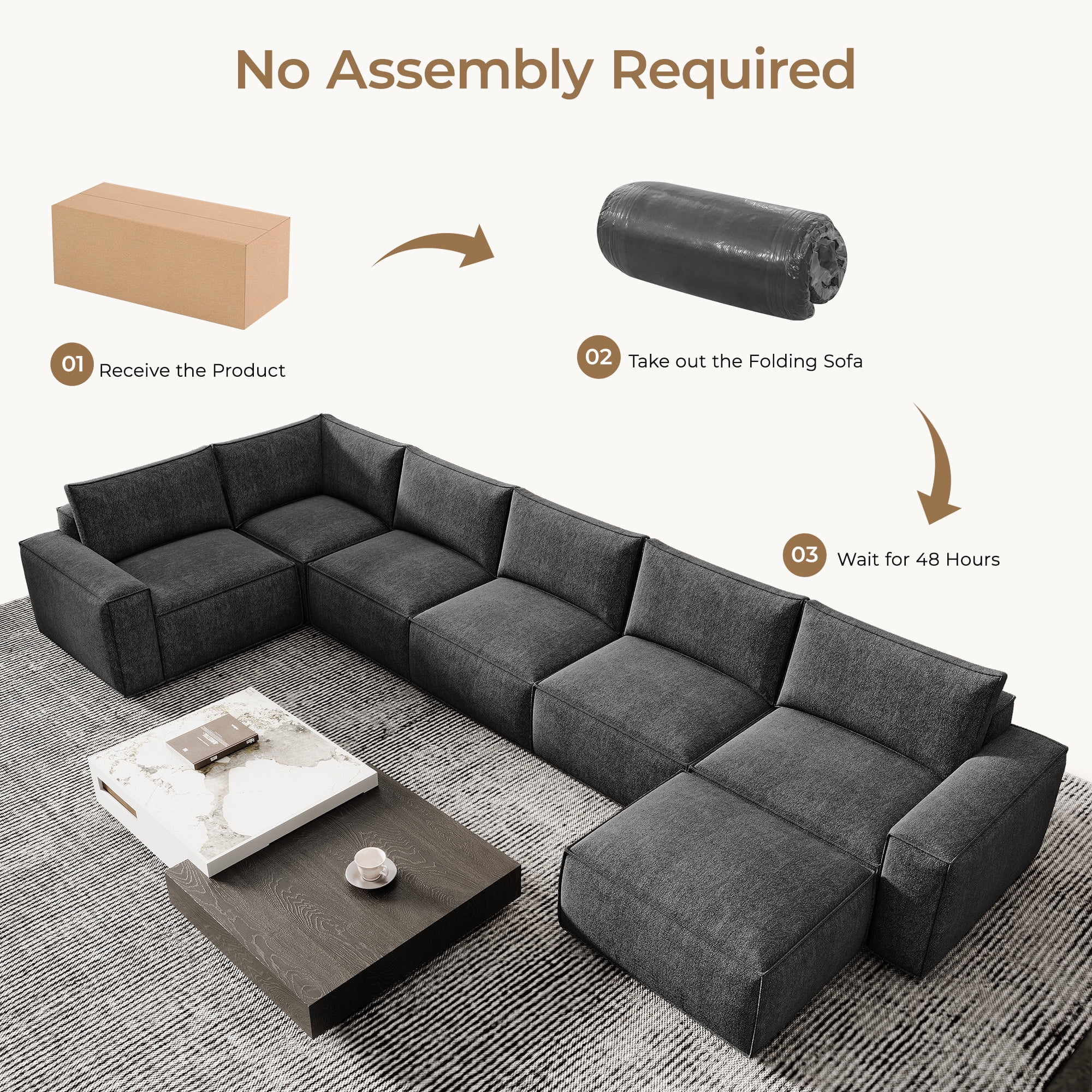 175" Oversized Boneless Couch for Living Room, Neche Modern Modular Sectional, Convertible, U Shaped, Deep Seat, Big Comfy Sofa Set with Ottoman,Grey