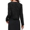 thumbnail image 3 of Tweed Blazers for Women Long Sleeve Button Down Collarless Elegant Business Casual Cropped Jacket XS Black, 3 of 6