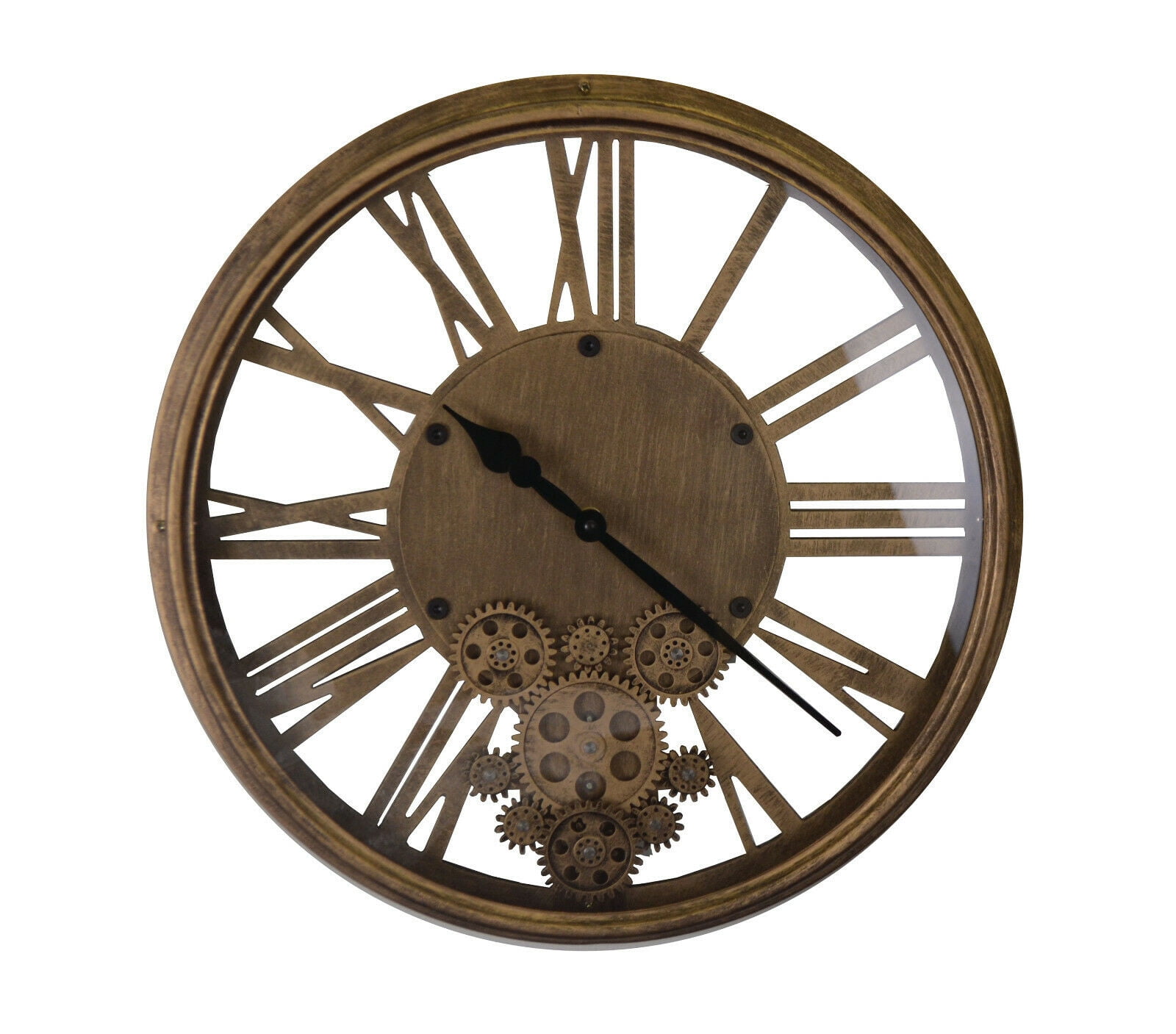 71cm Industrial Large Wood & Metal Square Skeleton Roman Numerals Wall Clock 