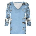 thumbnail image 5 of JTZGDY Floral Shirts for Women Dressy Casual V Neck Summer 3/4 Lenght Sleeve Crewneck Graphic T-Shirts Trendy Cozy Tunic Blouse Lightweight Pullover Tops Light Blue#03 XXL, 5 of 5