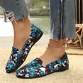 thumbnail image 4 of IEMIEMIEM Women's Ballet Flats Rose Print Loafer Flats Vintage Slip On Round Toe Soft Loafers Canvas Casual Work Flat Shoes Blue 6.5 Wide, 4 of 4