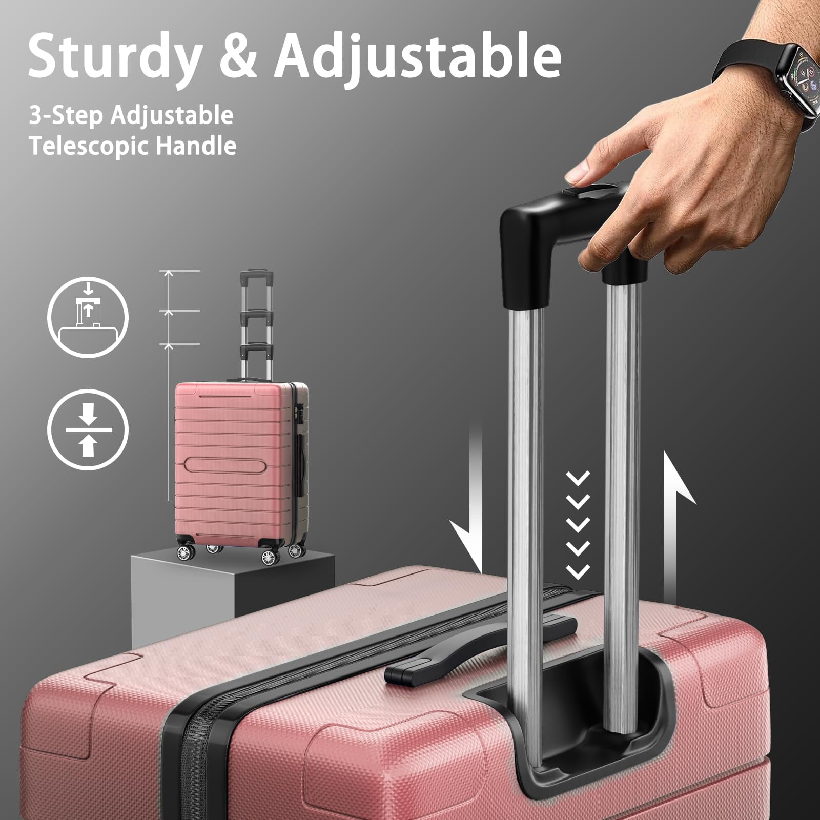 ALPULON 3 Piece Luggage Sets with TSA Locks, Hardside Suitcase Set with Spinner Wheels, 20in24in28in, Rose Pink