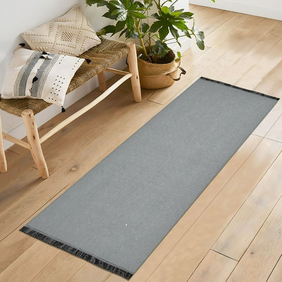 Ryvnso Silver Bedroom Runner Rug 2'x6' Hallway Area Carpet Non Slip Entryway Mat with Tassels
