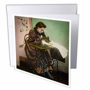 3dRose, Vintage 1890s Woman Sewing Victorian Hand Tinted Photo, 1 Greeting Card with envelope