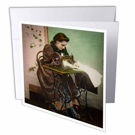 3dRose, Vintage 1890s Woman Sewing Victorian Hand Tinted Photo, 1 Greeting Card with envelope