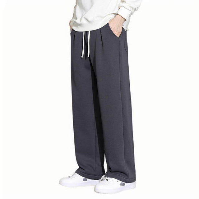 Viluyesy Mens Jogger Sweatpants Straight Wide Leg Relaxed Fit with Drawstring Mens Open Bottom Pants Dark Gray L