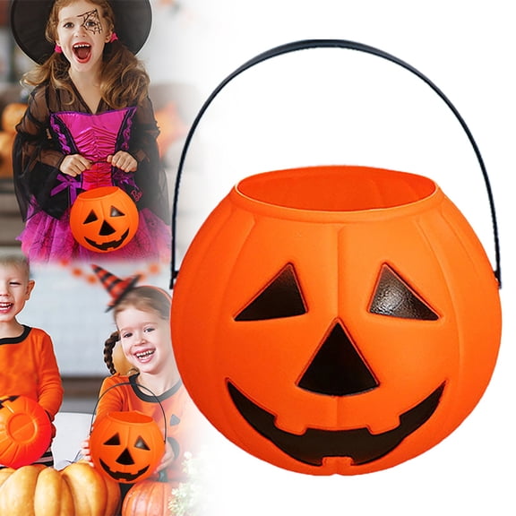 PPKVUFD Halloween Pumpkin Candy Bucket Trick or Treat, Plastic Jack O Lantern Pail with Handle for Party Decor, 2.7 inch