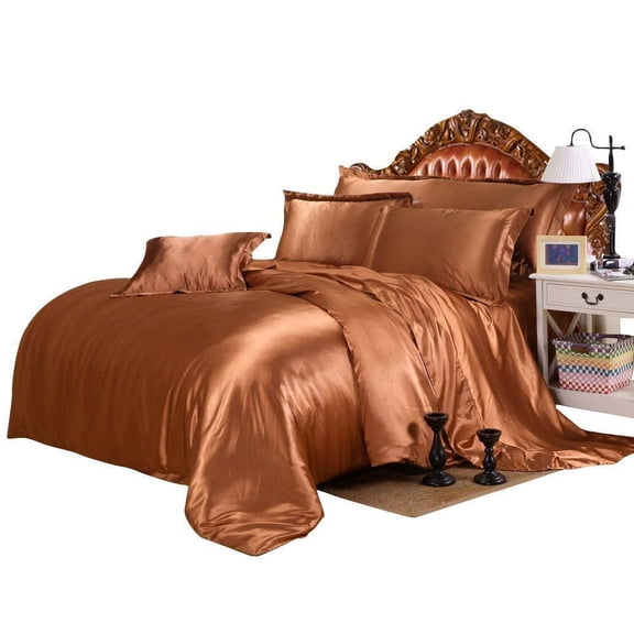 Kanak Bedding All-Season Ultra Soft 500 GSM Queen Size Silky Satin 7Pcs Comforter Set (Comforter Fitted 15" Flat 4 Pillow Case) Dark Brown