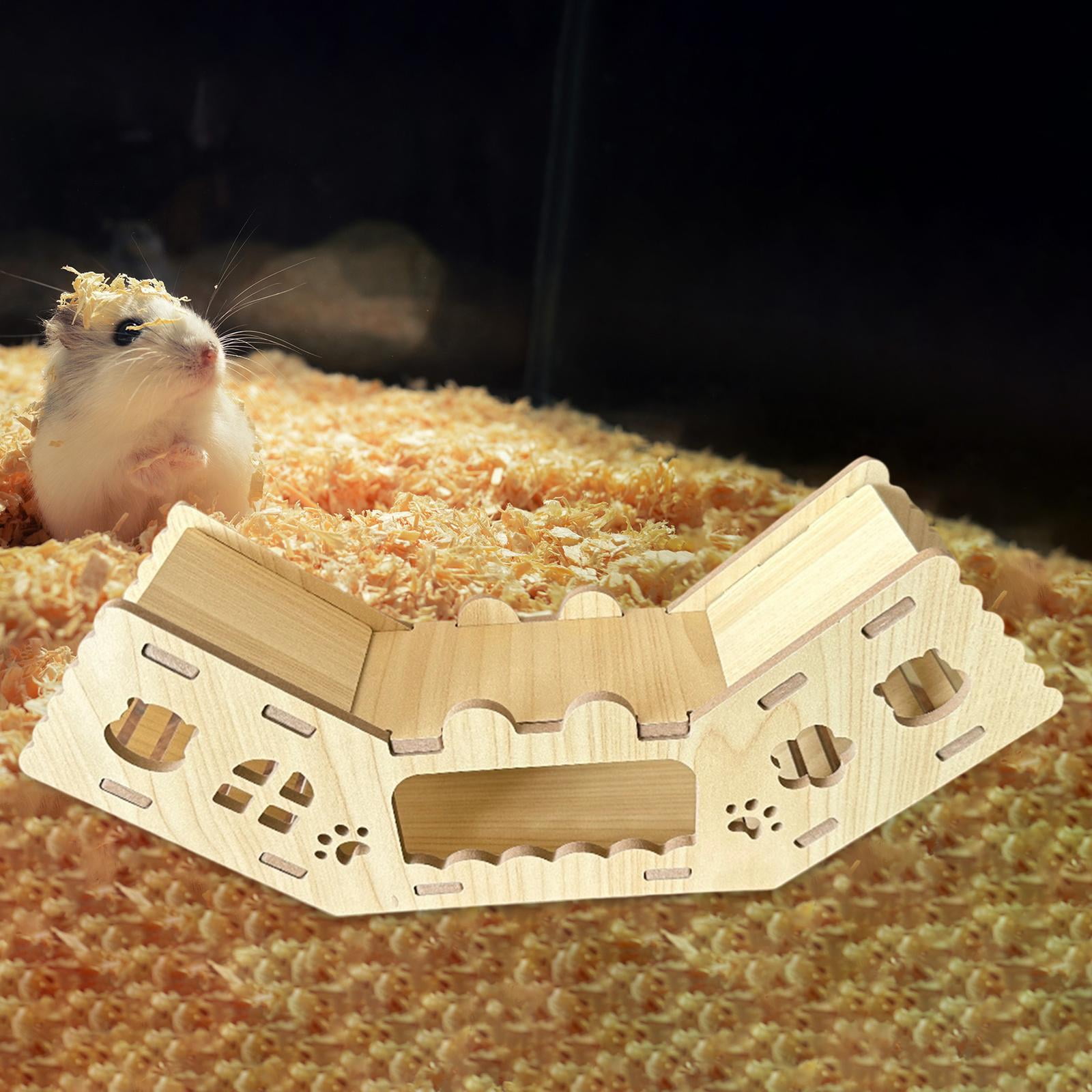 Wooden Pet Hamster Tunnel Hideout Multi Chamber Structure for Gerbil Play and Enrichment Cage Scenery