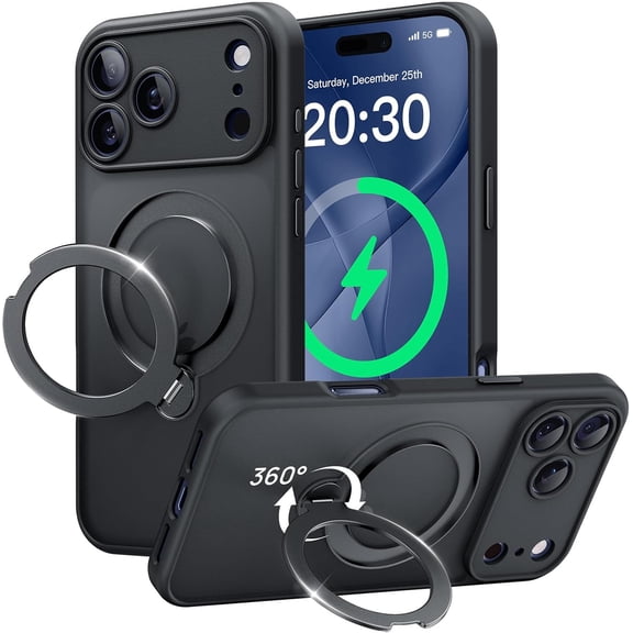 360° Spin Magnetic Stand for iPhone 17 Pro Max Case, [Fit for MagSafe][Military Protection][Full Camera Protection] Adjustable Kickstand iPhone Case for iPhone 17 Pro Max 6.9", Black