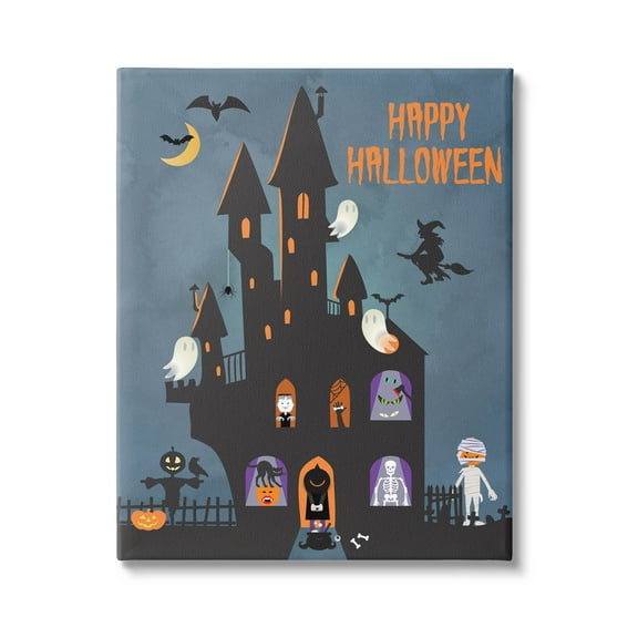 Happy Halloween Haunted Ghost House Holiday Graphic Art Gallery Wrapped Canvas Print Wall Art