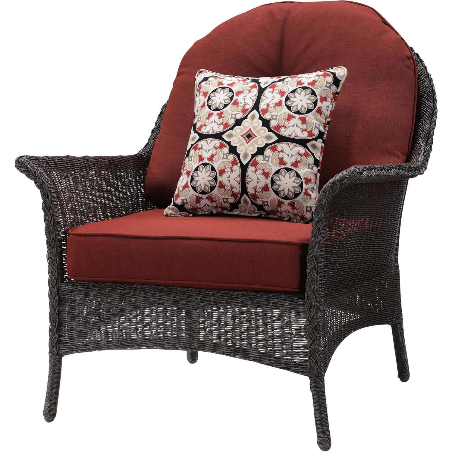 Hanover Sun Porch 6-Pc. Resin Lounge Set w/ Handwoven Loveseat, 2 Armchairs, 2 Ottomans, Coffee Table and Plush Crimson Red Cushions - image 4 of 12
