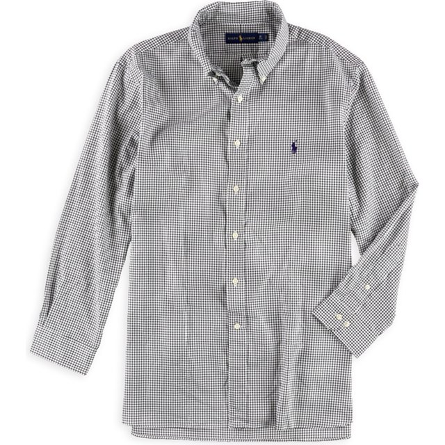 Ralph Lauren Camisa de vestir con botones a cuadros de tinta para hombre, negro, cuello de 17 pulgadas, manga de 32 a 33 pulgadas Ralph Lauren Botones al frente