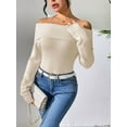thumbnail image 4 of Suéter de Mujer Moderno con Hombros Descubiertos, Suéter Informal de Larga, Bonitos Conjuntos de Otoño Crema M, 4 of 7