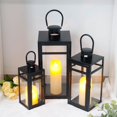 thumbnail image 4 of Stainless Steel Lantern Set of 3 - Assorted Sizes (12/15/19 Inch) - Tall Metal Hanging Lanterns with Clear Glass Panels, Indoor & Outdoor Home Decor for Parties & Events - Black Finish, 4 of 5