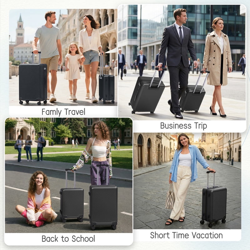 Luggage Sets 4 Piece Carry on Luggage with Spinner Wheels Hardshell Durable Suitcase with TSA Lock 14 20 24 28 inch Black