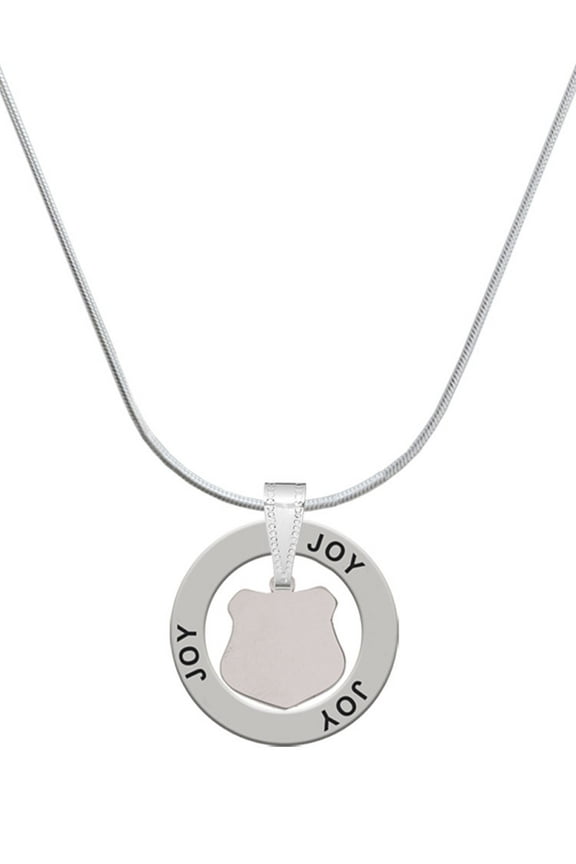 Stainless Steel Police Badge Blank - Joy Ring Charm Necklace, 18"