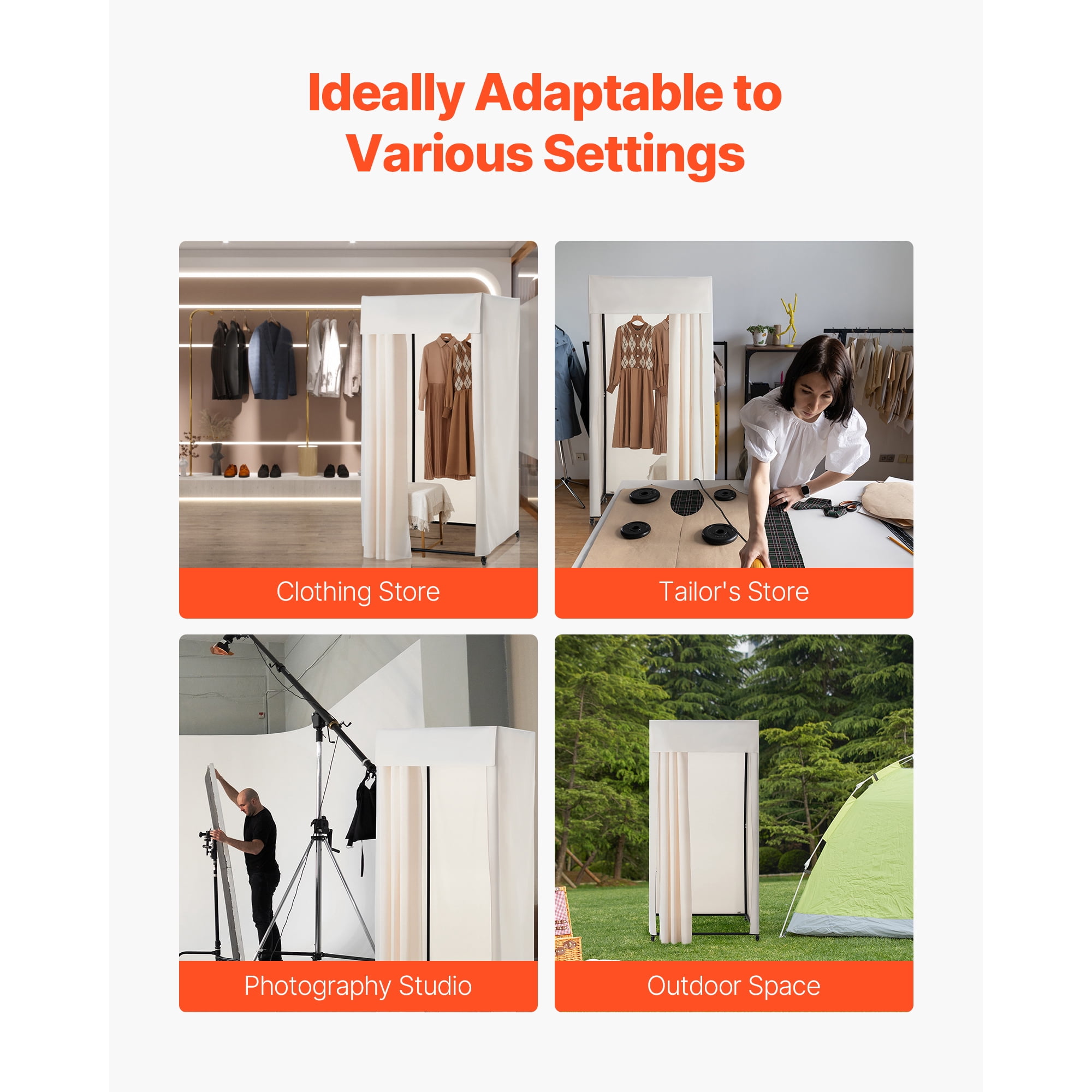 KFFKFF Portable Dressing Room with Durable Curtains, Privacy Space Featuring Casters and a Robust Metal Hook, Ideal for Boutiques, Malls, Tailor Shops, and Outdoor Use (39 x 39 x 81 in