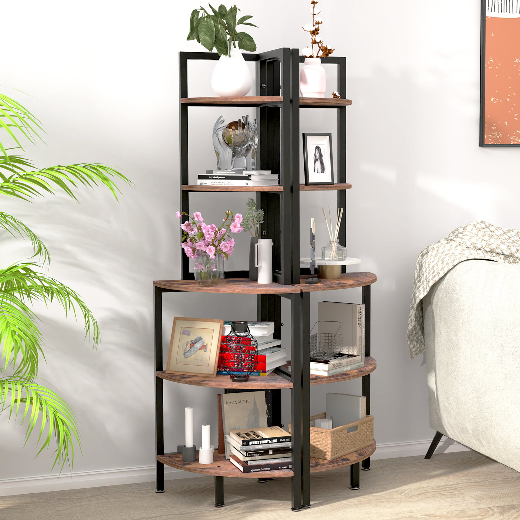 Ladder Pipe Wall Shelf Bookcase Rustic Modern 6 Layer 9.84 *23.62 *78.74in 