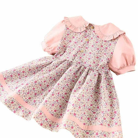 

Bagilaanoe Toddler Baby Girl Summer Dress Floral Print Short Sleeve A-line Princess Dresses 2T 3T 4T 5T 6T Kids Casual Patchwork Skirt