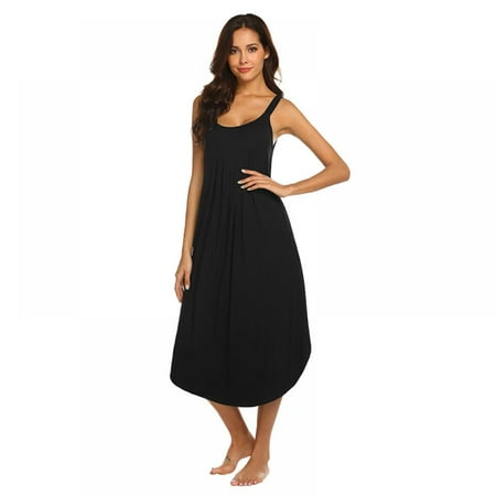 

Monfince Women Sleeveless Long Nightgown Summer Full Slip Tank Sleep Dress Soft Nightshirt Chemise Sleepwear Pleated Front Lounge Dresses