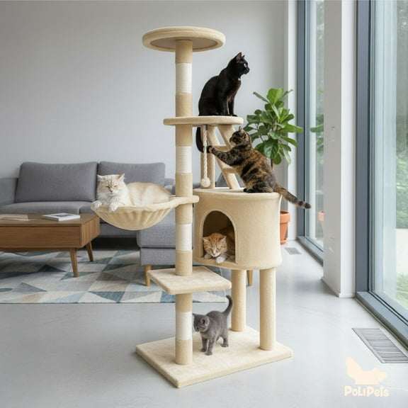 Mueble Rascador Para Gato Poli Pets Bambino Color Beige