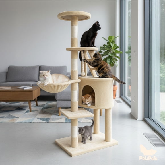 Mueble Rascador Para Gato Poli Pets Bambino Color Beige