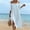 Light Blue, variant on Women's off-the-Shoulder Cotton Linen Blend Dress Short Sleeve Lace Trim Casual Midi Dress with Side Slit for Summer Beach Vacation Light Blue XL(XL)