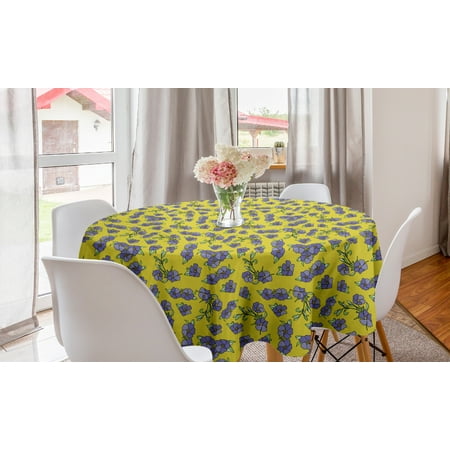 

Flower Round Tablecloth Narcissus Blooms Vintage Composition with Yellow Toned Background Circle Table Cloth Cover for Dining Room Kitchen Decor 60 Pale Green Purple by Ambesonne