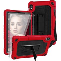 SOATUTO for Orbic Tab 8 inch Tempered Glass Screen Protector Film Come with Hybrid Case Built in Shoulder Strap Kickstand for 8" Orbic Tab 8 5G Verizon / For Orbic Tab 8 5G UW 8" - Red Black/2 Pcs