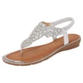 thumbnail image 2 of IUJSOY Flip Flops for Women Bohemian Rhinestone Gladiator Sandals Elastic Ankle Strap Flats Shoes, 2 of 9
