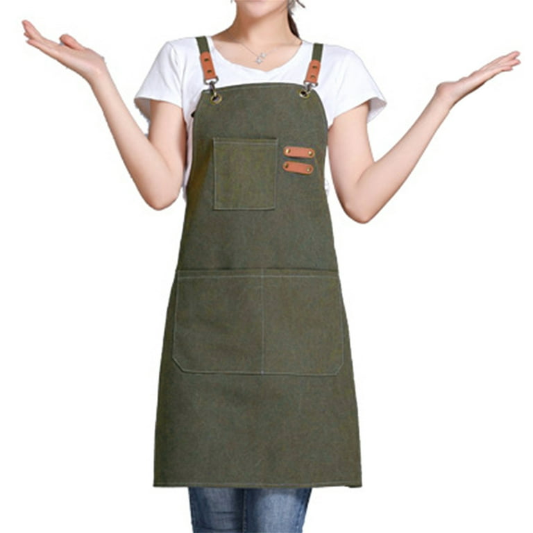 Uxcell Canvas Chef Aprons 75x68cm Adjustable Strap Waterproof Cross Back Kitchen Cooking Apron With 3 Pockets White