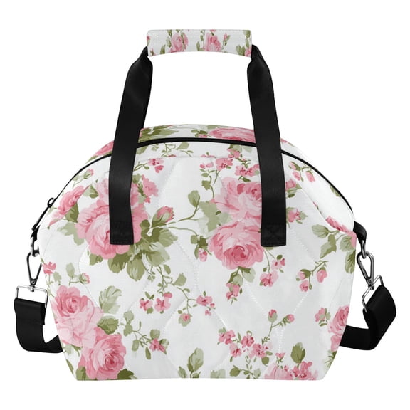 Chic Pink Roses Insulated Lunch Bag Reusable Quilted Lunch Box Waterproof Leakproof Lunch Container