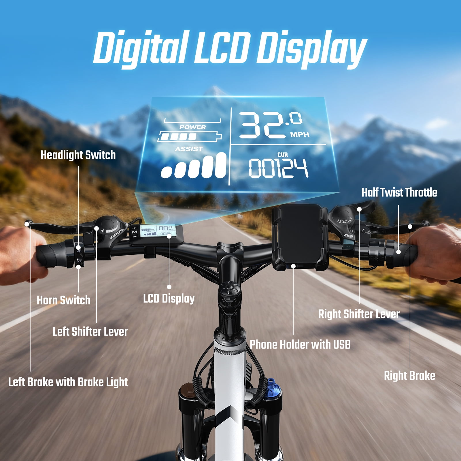 FENGQS 27.5" Electric Bike for Adults, 2000W Peak Power Motor Ebike, 35MPH 80Miles Electric Mountain Bike with 17.5AH Removable Battery-UL 2849, 21-Speed, White