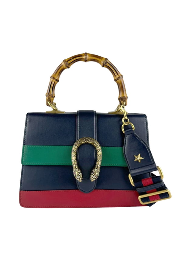 Pre-Owned Gucci Dionysus Bamboo Leather Handbag/Shoulder Bag in Navy, Red, Green, and Gold -...