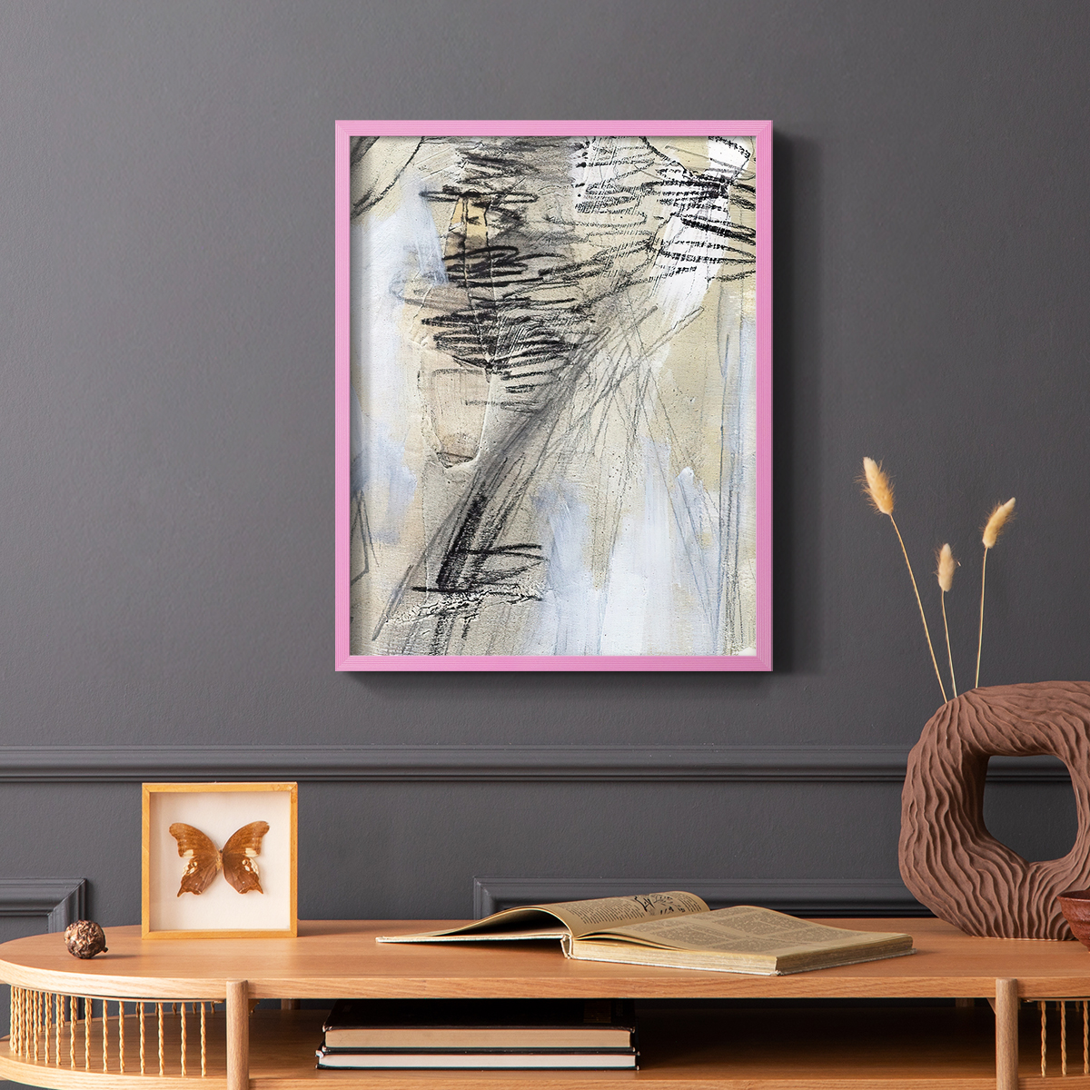Masked Notes V Framed Print in Pink Solid Wood Framed Print No Nail Hanging