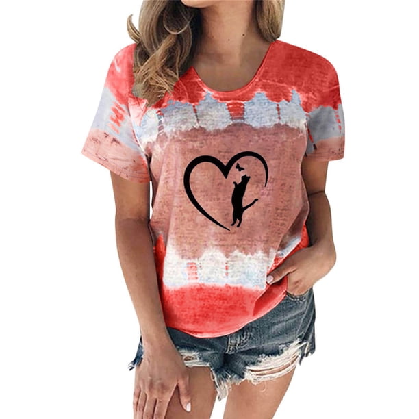 Mujeres Casual Cuello Redondo Manga Corta Estampado Jersey Blusa Camiseta Tops Sueltos OAVQHLG3B Store lin121212