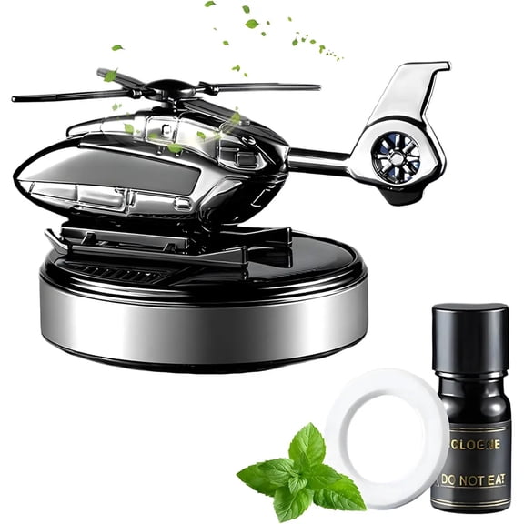 Solar Car Air Freshener, Rotating Helicopter Aromatherapy Diffuser with Essential Oil, Refillable Alloy Dashboard Fragrance Ornament for Car, Truck, SUV & Home