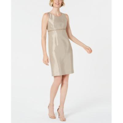 Kasper Robe de Soirée Fourreau pour Femmes Sans Manches à Col Bijou Perlée Dorée Longueur Genou Taille 8 - Tout