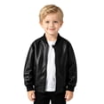 thumbnail image 3 of Generic Boys Faux Leather Motorcycle Jacket Zip Up Varsit𝐲 Baseball Coat Kids Fall Long Sleeve PU Leather Moto Biker Bomber Jacket, 3 of 7