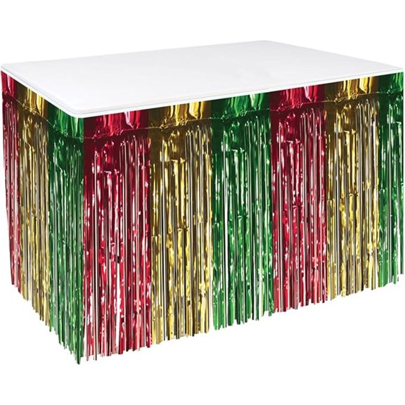 Beistle 1-Ply Metallic Disposable Table Skirting - 14' - Red, Gold and Green - pack of 6