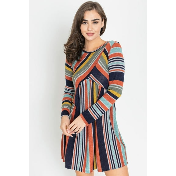 Orange & Navy Multi Stripe Cross Front Mini Dress